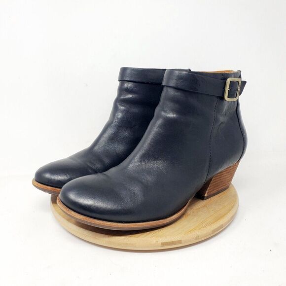 Kork Ease Ankle Boots Womens 9 Maddelena Black Leather Bootie Belted Buckle Moto - Picture 2 of 15
